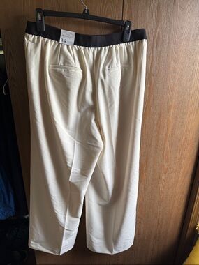 Wide Leg Cream Women’s Pants with Black Waistband